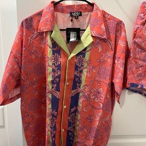 MAN PINK and Purple Floral Men's Casual Shirt and Swim shorts